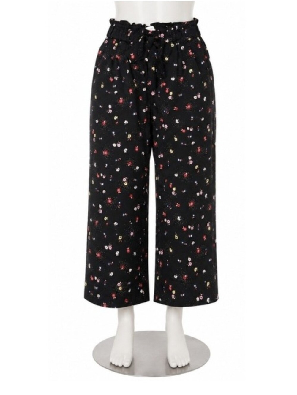 POPSUGAR Black Floral Wide Leg Paperbag Waist Pants